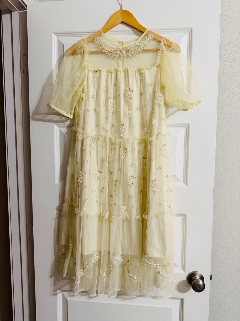 Zara Cream Embroidered Tulle Party Dress